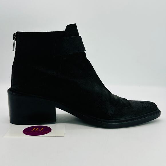 Helmut Lang Women's Black Oiled Leather Block Heel Ankle Booties Size 38 EU/8 US - Picture 7 of 13